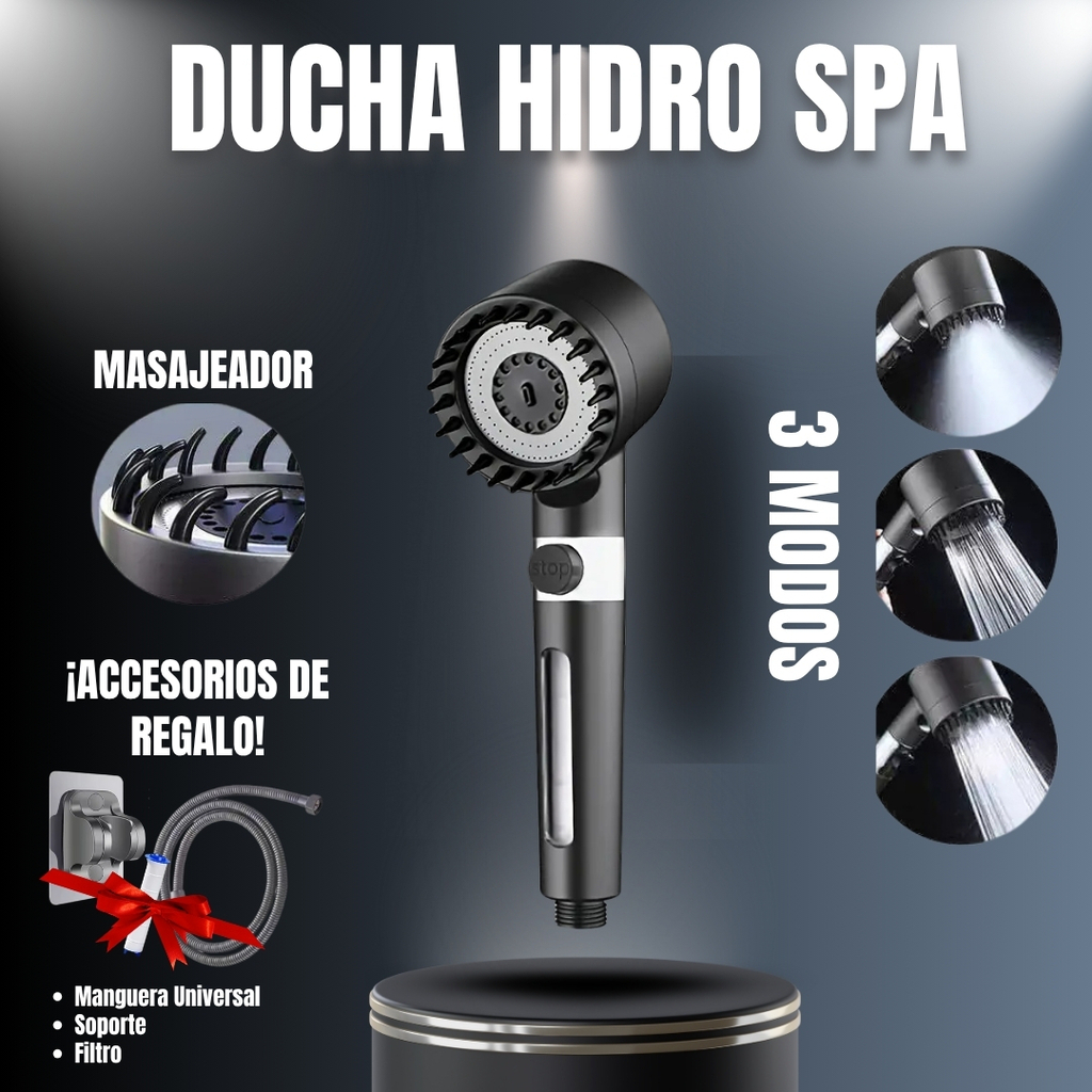 Cabezal de Ducha HidroSpa + Filtro + Manguera y Soporte de REGALO