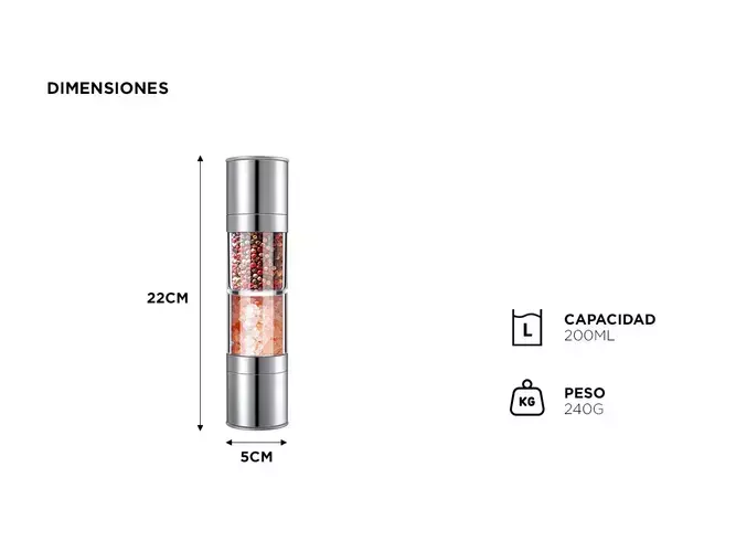 Molinillo Inoxidable 2 en 1 Sal Pimienta Especias