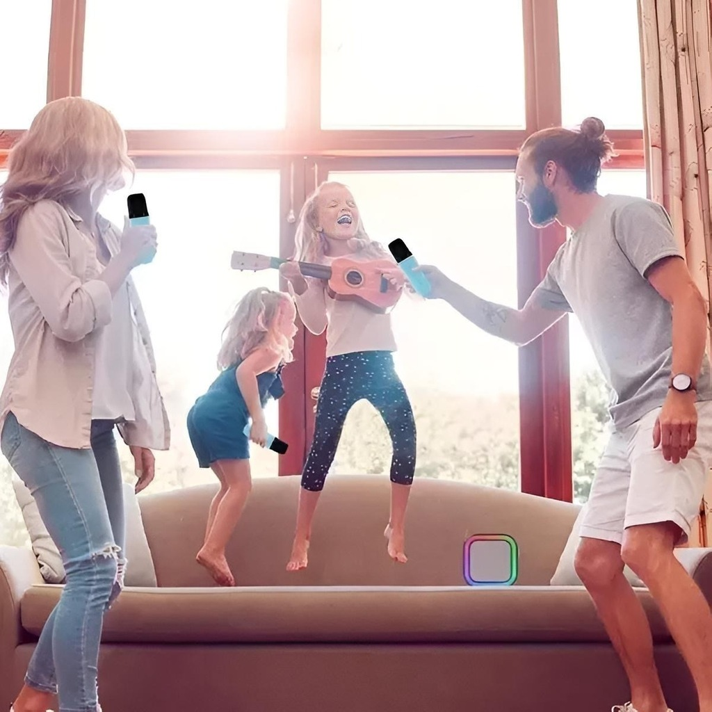 Mini karaoke Con 2 Micrófonos Inalámbricos Bluetooth
