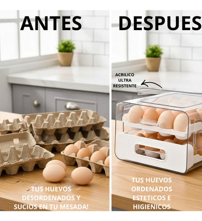 Huevera Cajonera Acrilico 32 Huevos Blanca Cocina Heladera