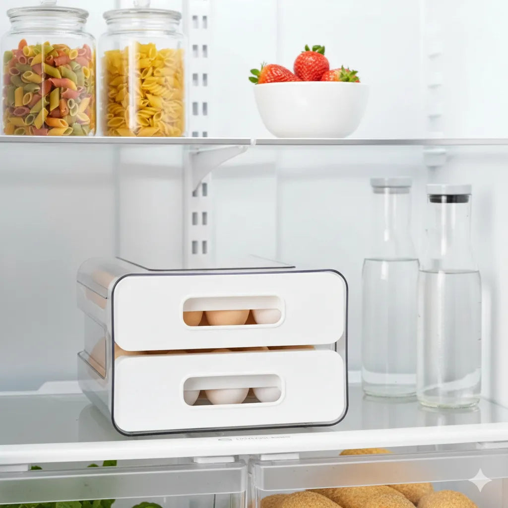 Huevera Cajonera Acrilico 32 Huevos Blanca Cocina Heladera