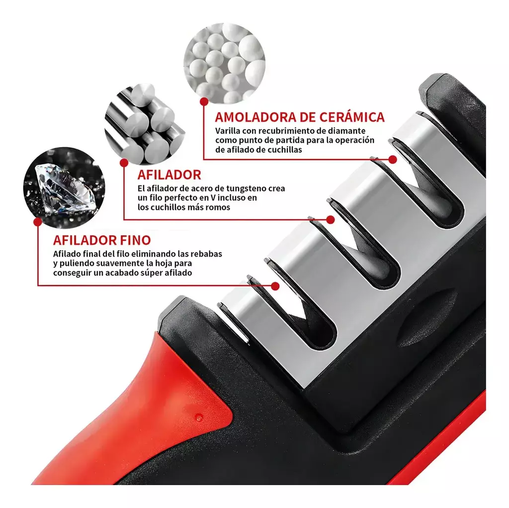 Set Cocina 3 En 1 Afilador, Cuchillo y Pelador