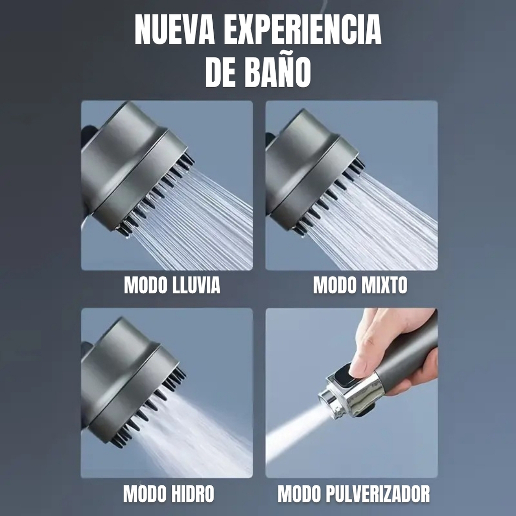 Cabezal de Ducha HidroSpa + Filtro + Manguera y Soporte de REGALO