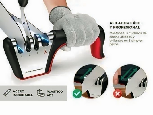 Set Cocina 3 En 1 Afilador, Cuchillo y Pelador