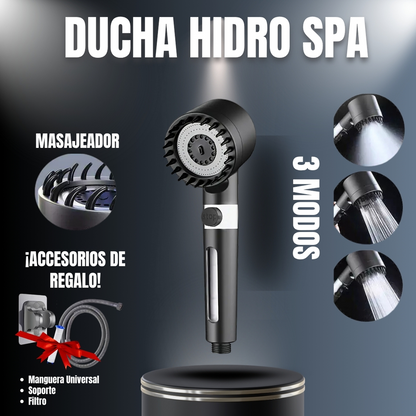 Cabezal de Ducha HidroSpa + Filtro + Manguera y Soporte de REGALO