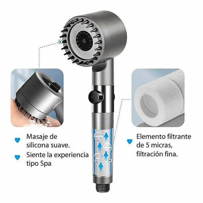 Cabezal de Ducha HidroSpa + Filtro + Manguera y Soporte de REGALO