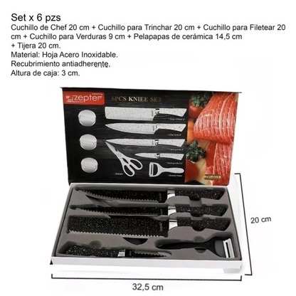 Set x 6 Cuchillos de Acero Recubierto en Cerámica Volcánica