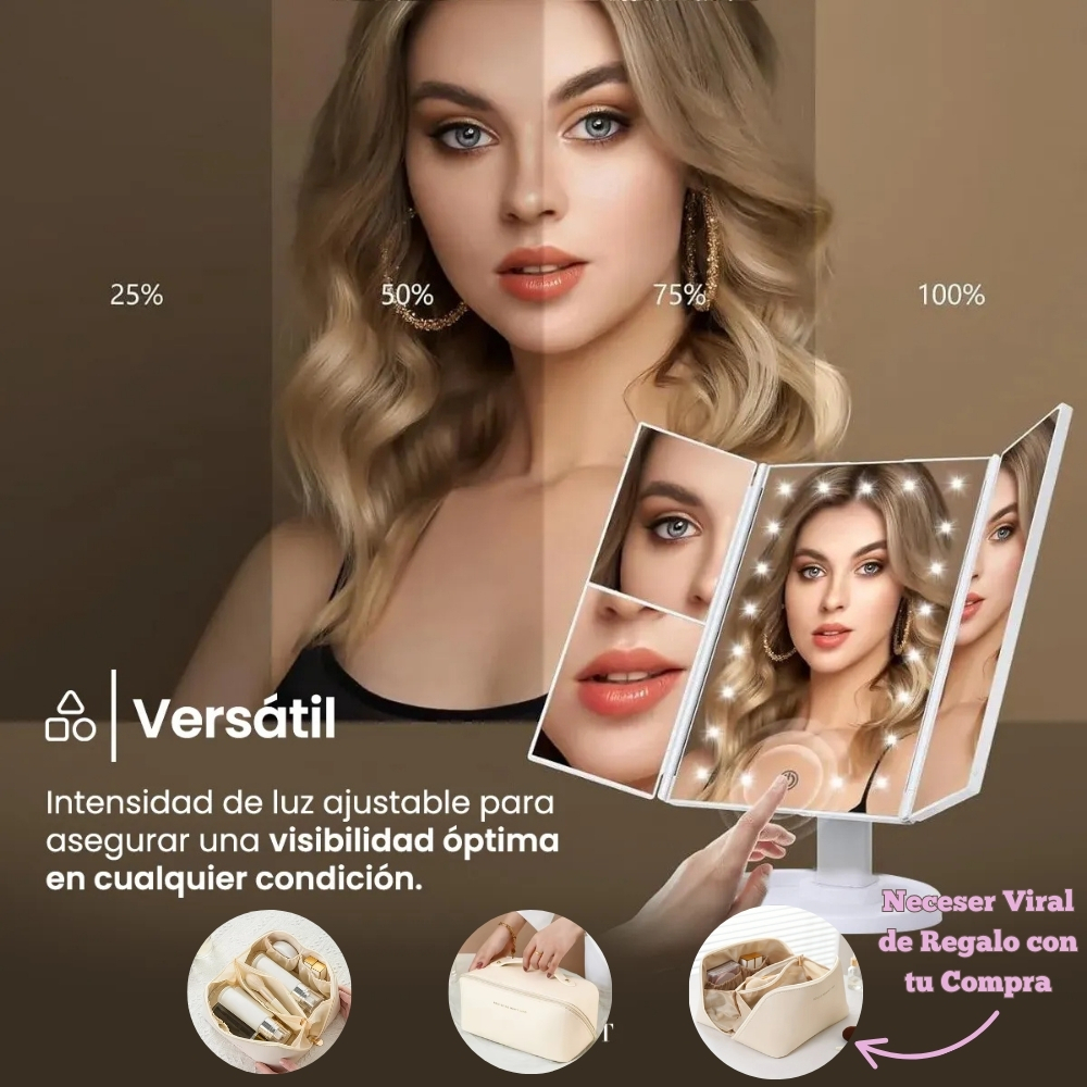 Espejo 3 en 1 Con Luz Led