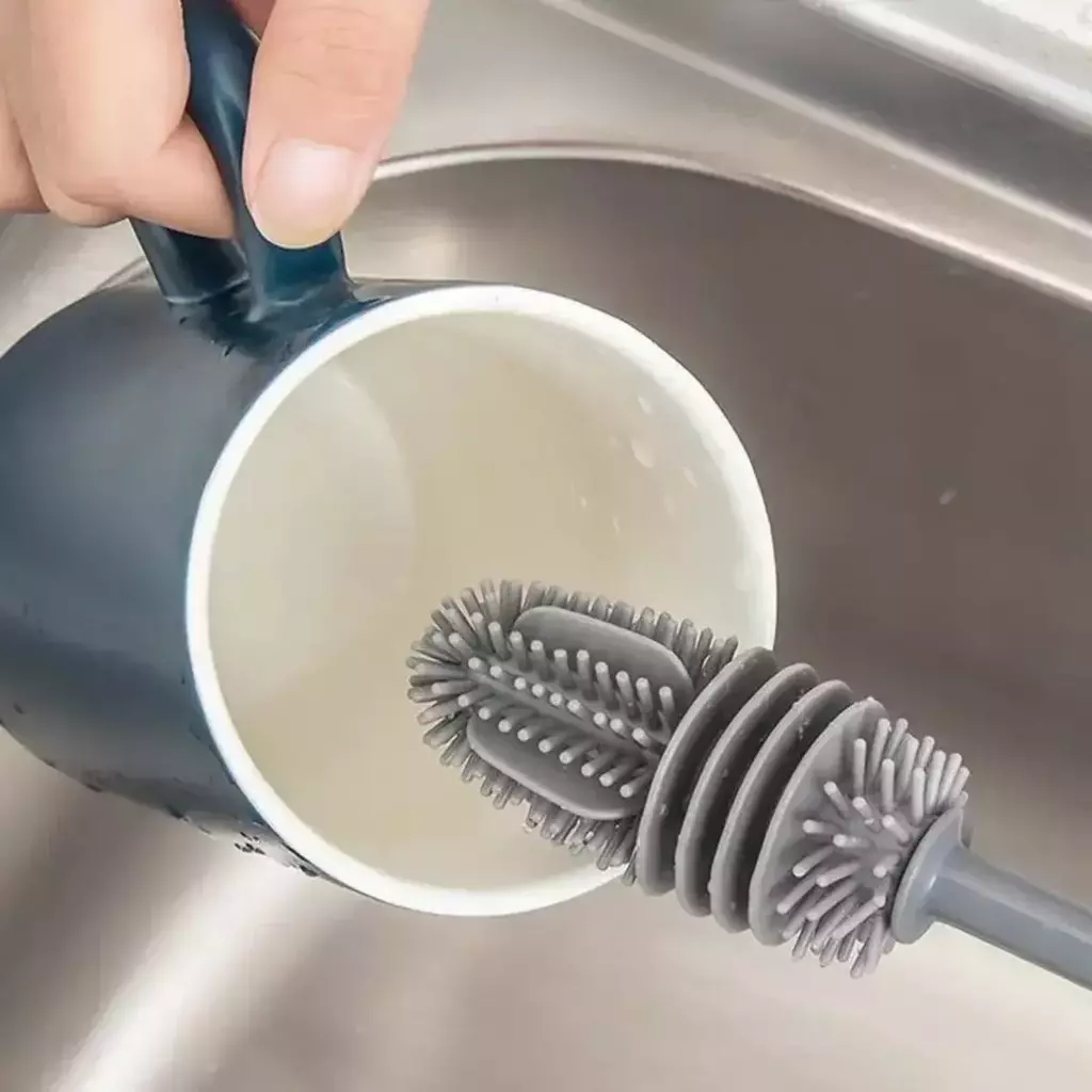 Cepillo limpia botellas de silicona mango largo