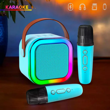 Mini karaoke Con 2 Micrófonos Inalámbricos Bluetooth