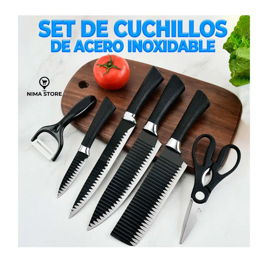 Set x 6 Cuchillos de Acero Recubierto en Cerámica Volcánica