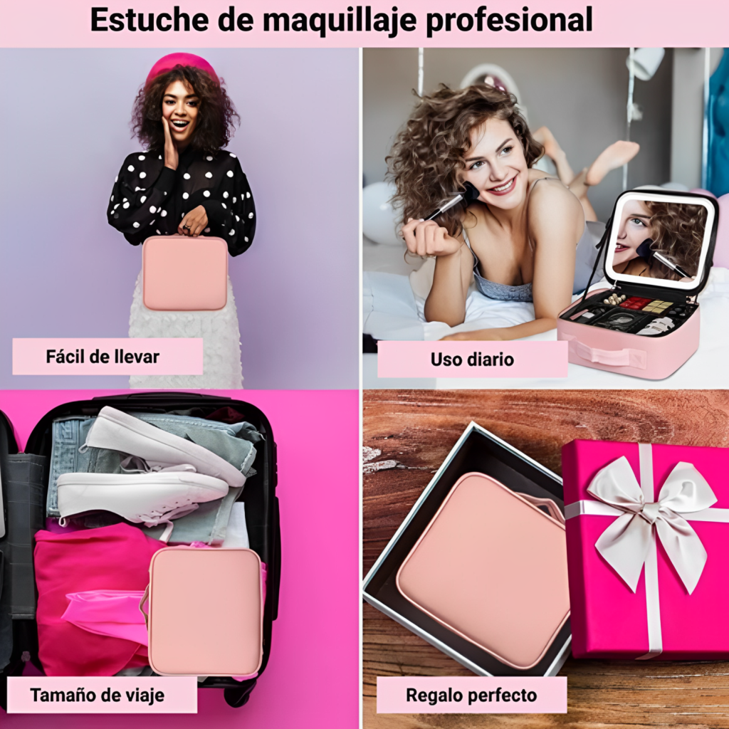 Maletin Organizador de Maquillaje con Espejo Luz Led