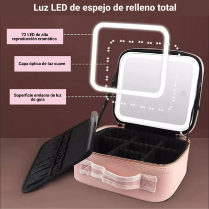 Maletin Organizador de Maquillaje con Espejo Luz Led