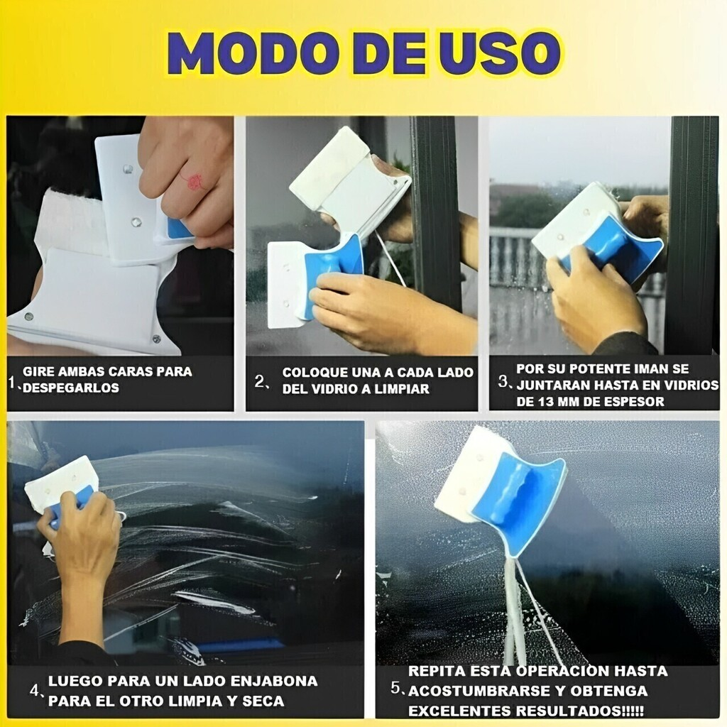 Limpia Vidrio Magnético + Limpiador de ranura de Ventanas
