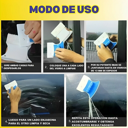 Limpia Vidrio Magnético + Limpiador de ranura de Ventanas