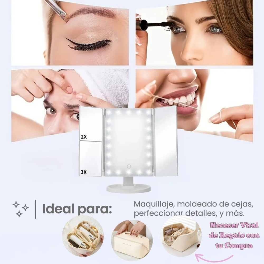 Espejo 3 en 1 Con Luz Led