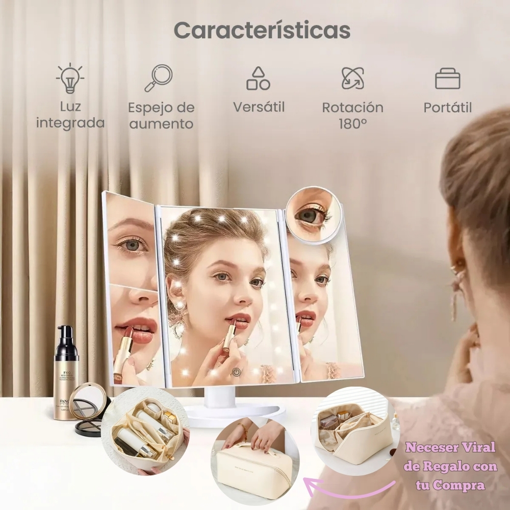 Espejo 3 en 1 Con Luz Led