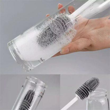 Cepillo limpia botellas de silicona mango largo