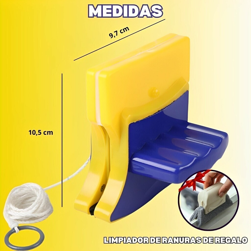 Limpia Vidrio Magnético + Limpiador de ranura de Ventanas