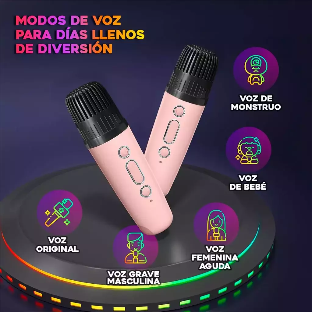 Mini karaoke Con 2 Micrófonos Inalámbricos Bluetooth