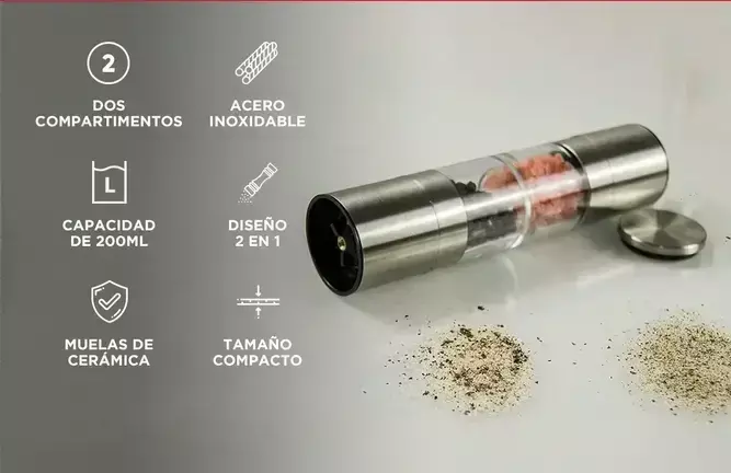 Molinillo Inoxidable 2 en 1 Sal Pimienta Especias